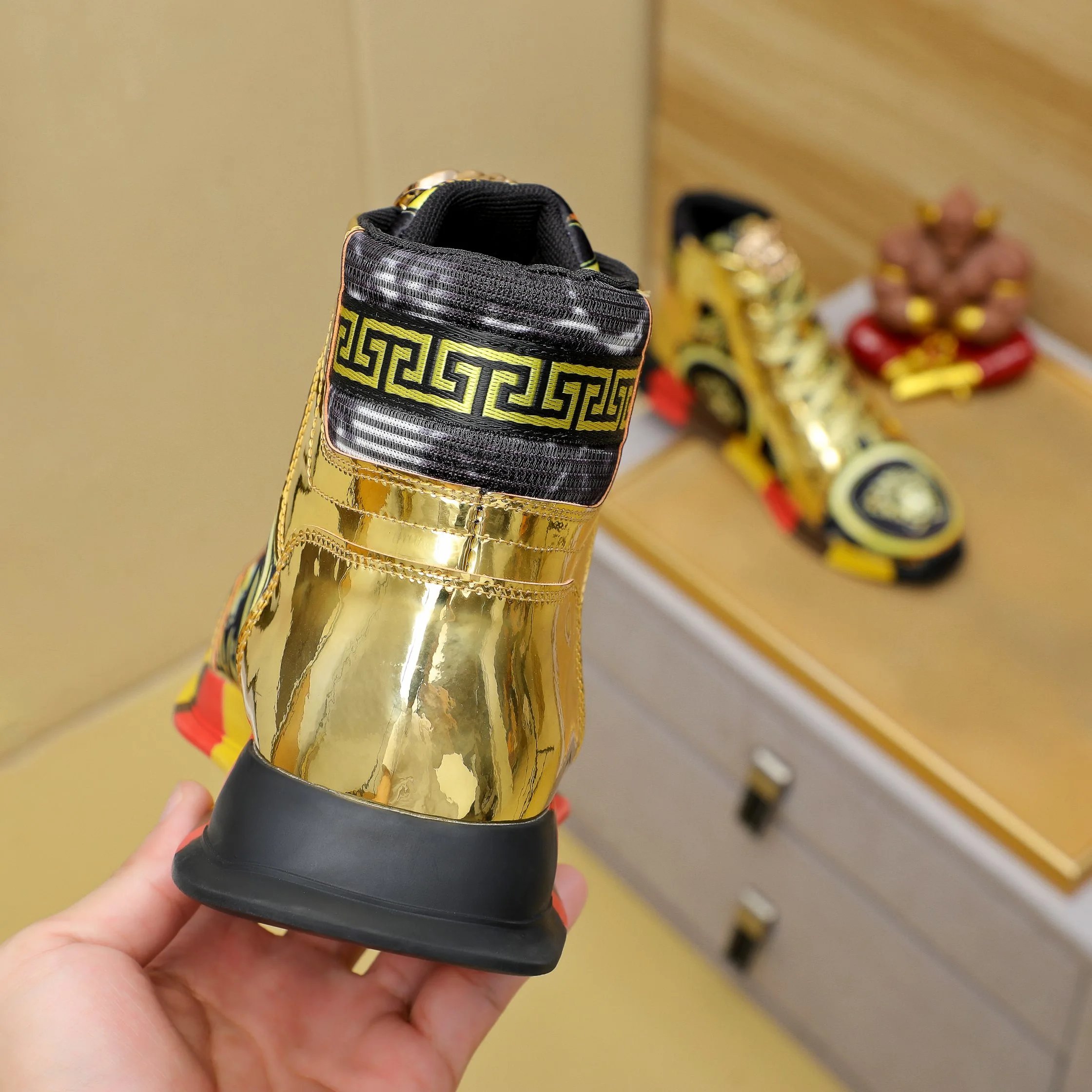 Luxury Lambskin High Top Sneakers Gold - Gallery Image 8 - Detailed View