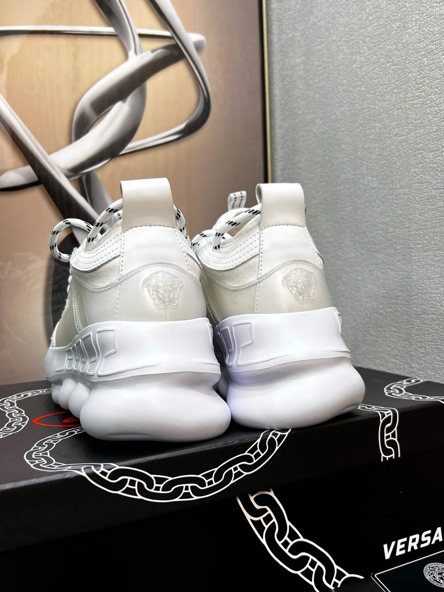 Chunky Leather Sneakers Ivory White - Gallery Image 8 - Detailed View