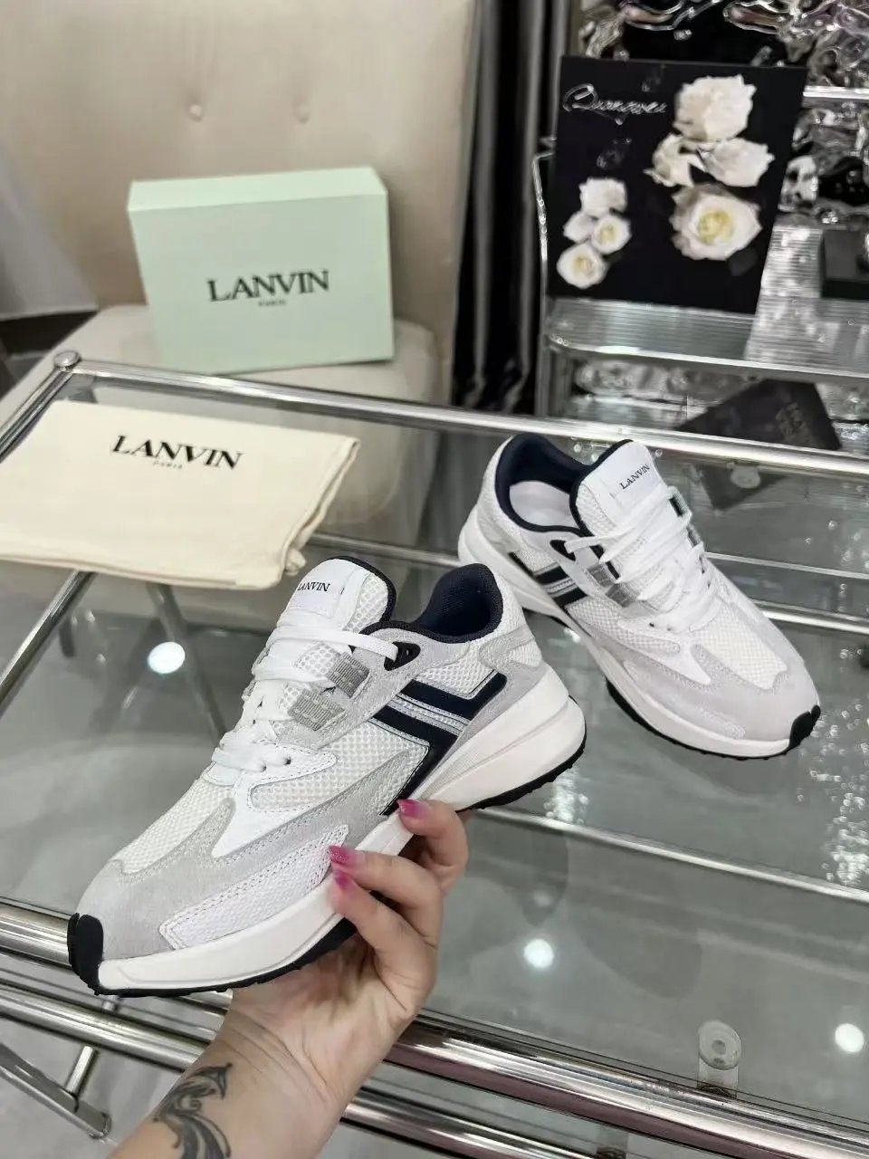 Lanvin Clay Sneakers White Black - Gallery Image 7 - Detailed View