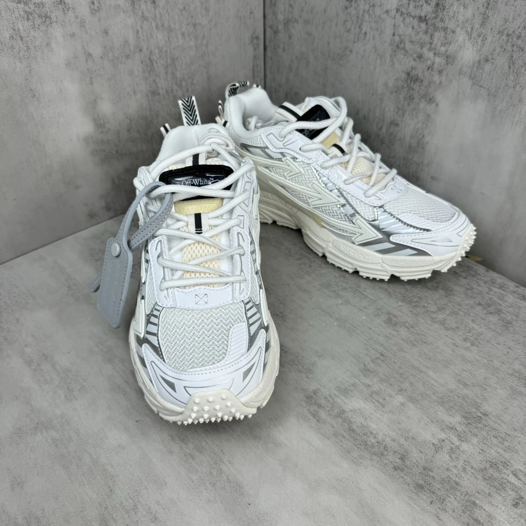 Chunky Mesh Leather EVA Running Sneakers Ice White - Gallery Image 2 - Detailed View