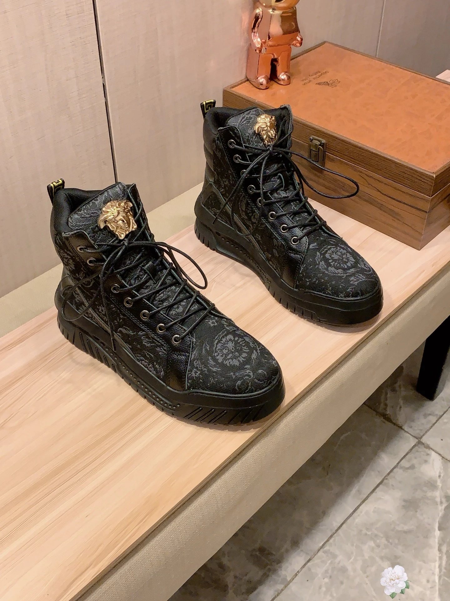 High Top Leather Sneakers Floral Black - Gallery Image 3 - Detailed View