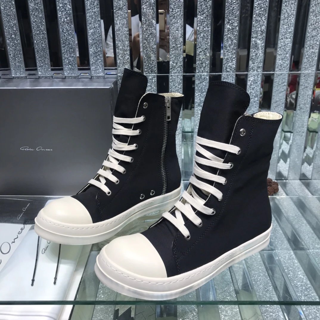 Rick Owens Canvas High-Tops Sneakers Black - Gallery Image 2 - Detailed View