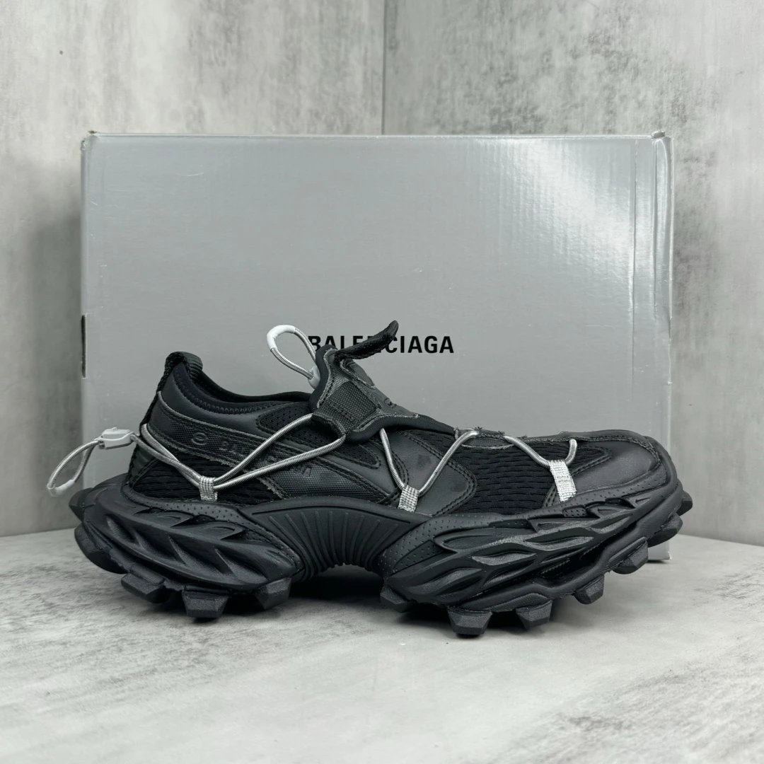Chunky Mesh Trail Sneakers with Rugged Sole Jet Black - Gallery Image 1 - Detailed View