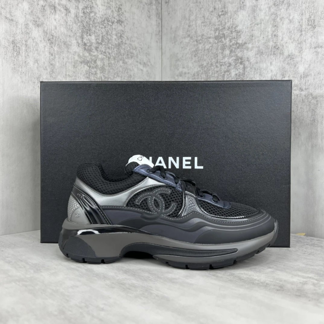 Luxury Resort Leather Mesh Sneakers Charcoal Grey - Gallery Image 1 - Detailed View