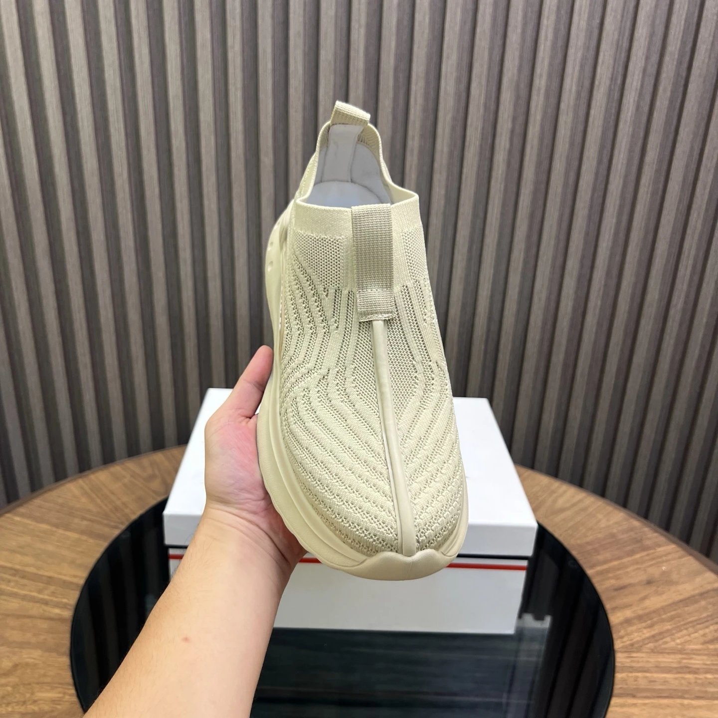Moncler Ultra-light Knit Beige Sneakers  - Gallery Image 5 - Detailed View