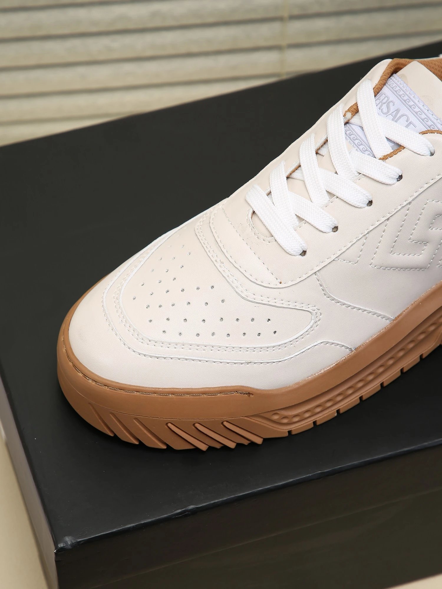 Grace Labyrinth Leather Sneakers Almond Brown - Gallery Image 5 - Detailed View
