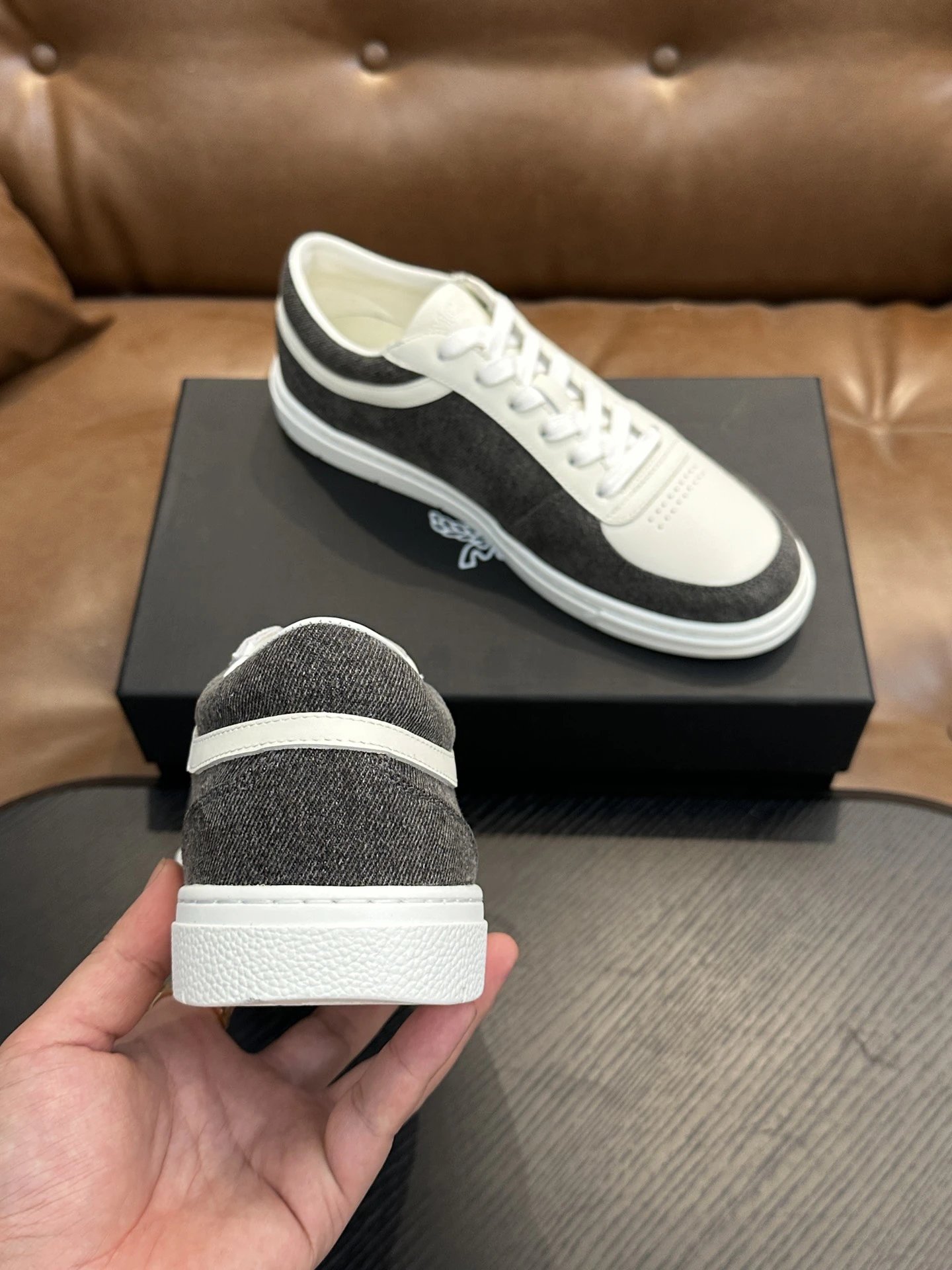 MCM Skystream Cubic Monogram Jacquard Sneaker White Grey - Gallery Image 8 - Detailed View