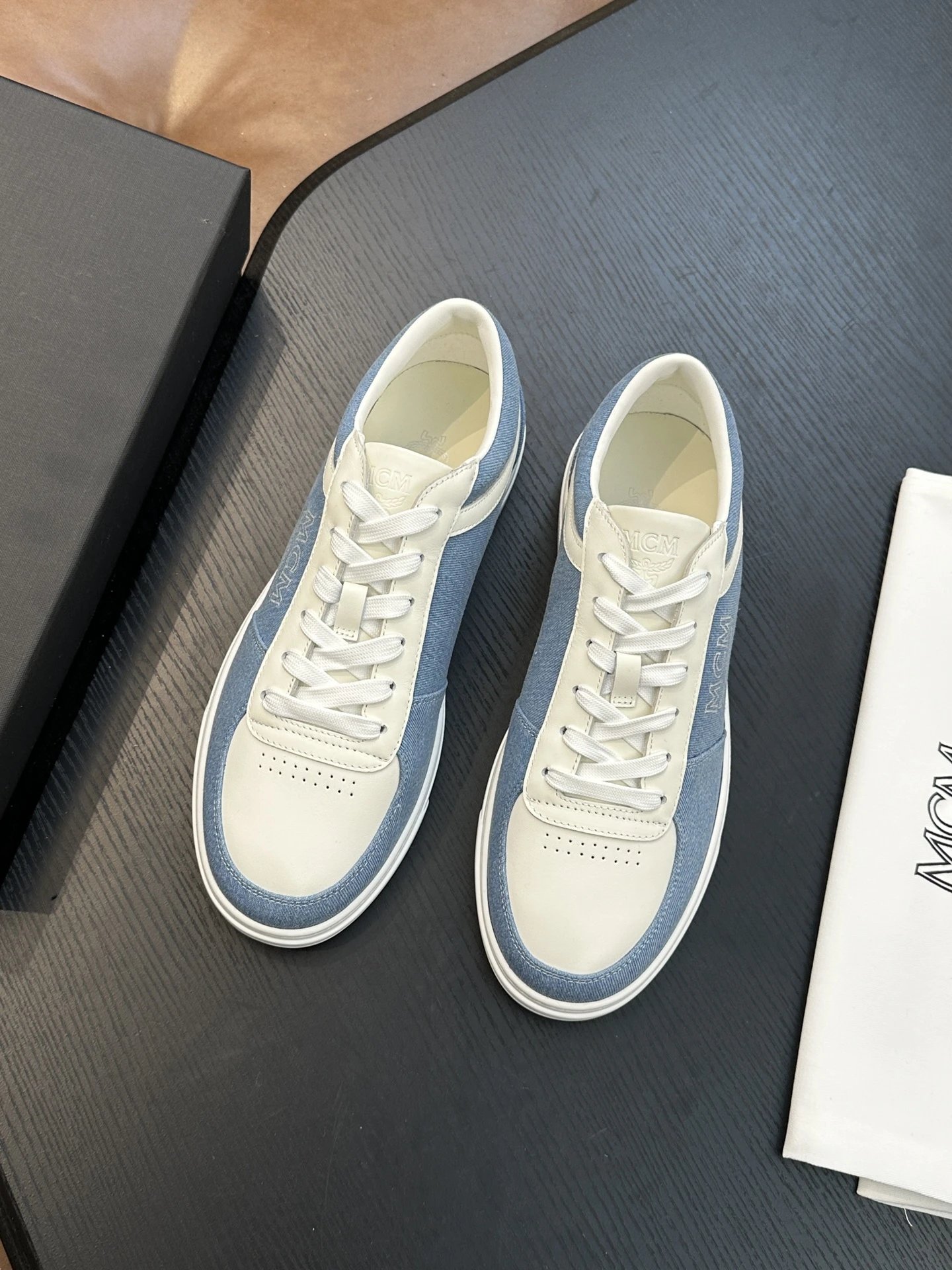 MCM Skystream Cubic Monogram Jacquard Sneaker Blue - Gallery Image 4 - Detailed View