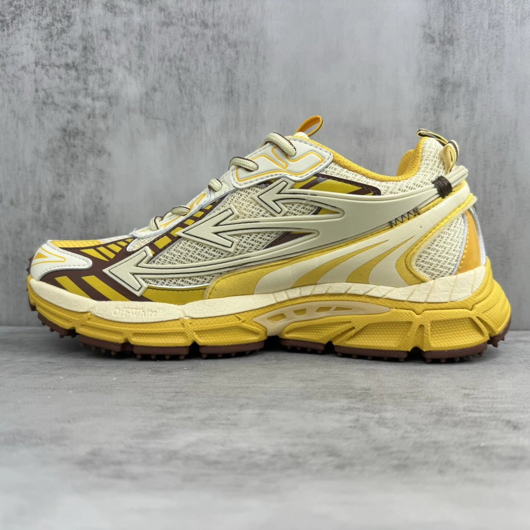 Retro Mesh Leather Running Sneakers Yellow Cream - Gallery Image 7 - Detailed View