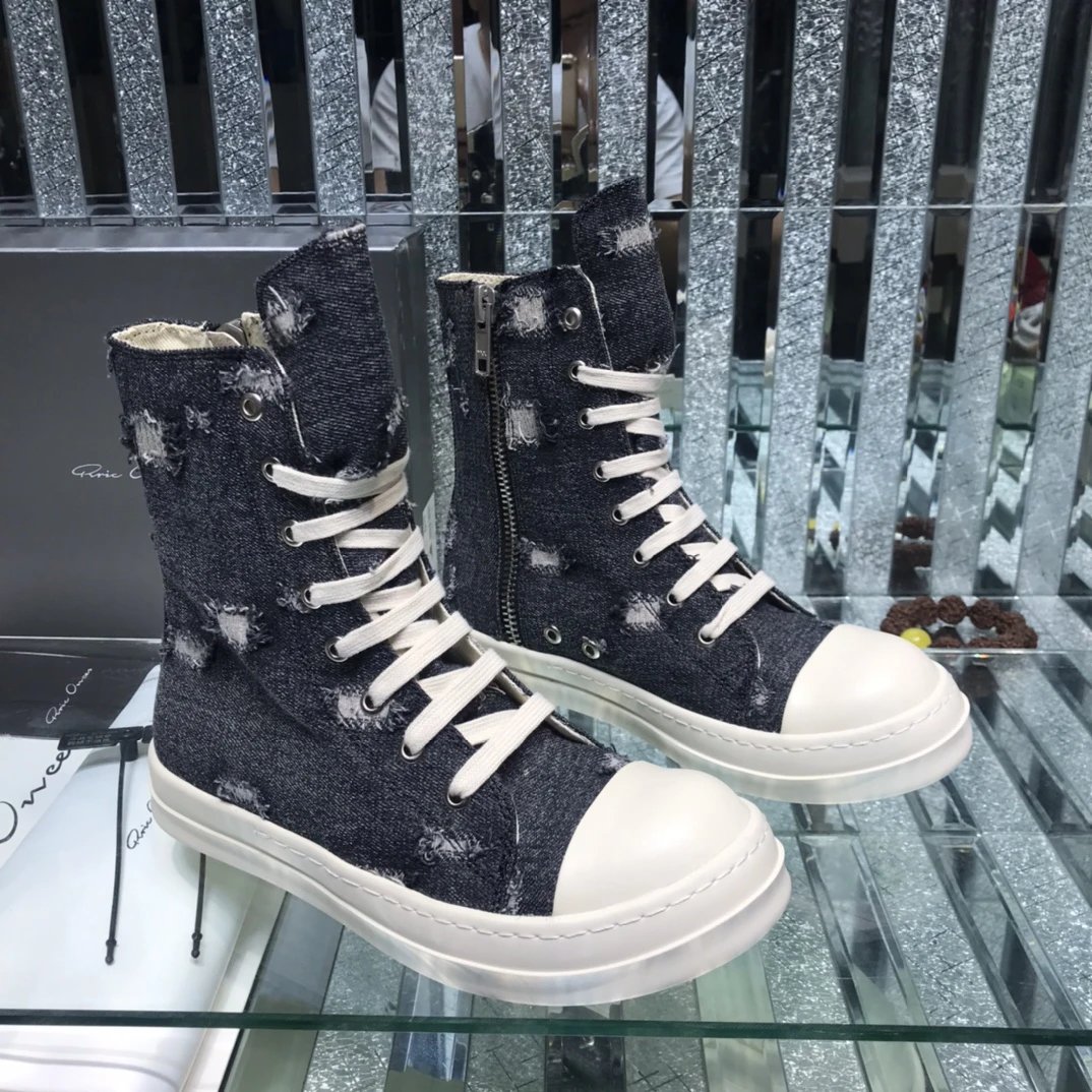 Rick Owens Denim High-Tops Sneakers Black - Gallery Image 3 - Detailed View