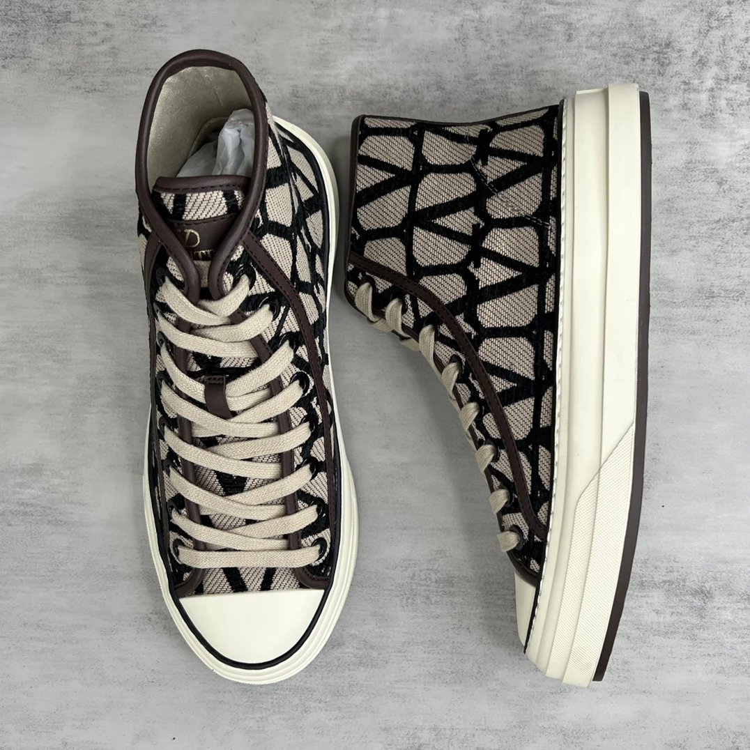 High Top Canvas Sneakers with Leather Trim Beige Black - Gallery Image 3 - Detailed View