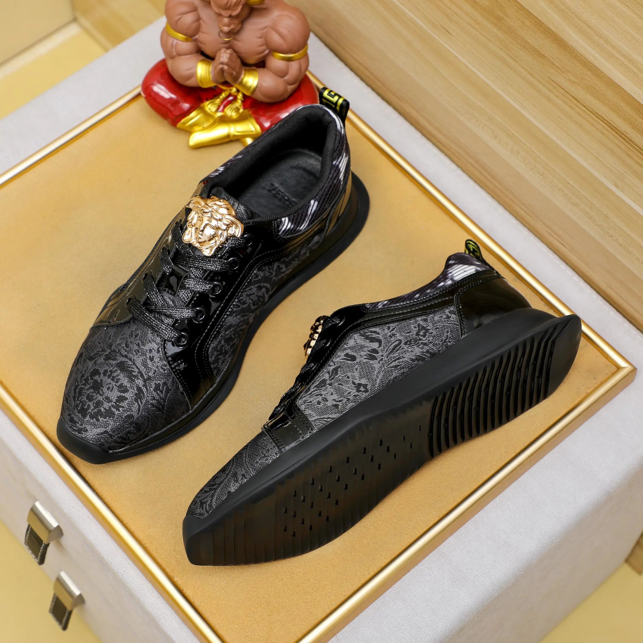 Luxury Lambskin Sneakers Ebony Black - Gallery Image 5 - Detailed View