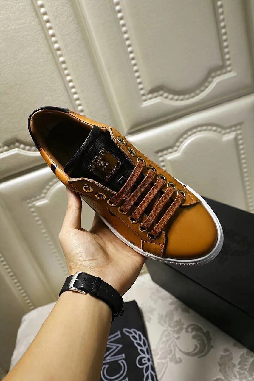 MCM Classic Leather Sneakers Brown - Gallery Image 3 - Detailed View