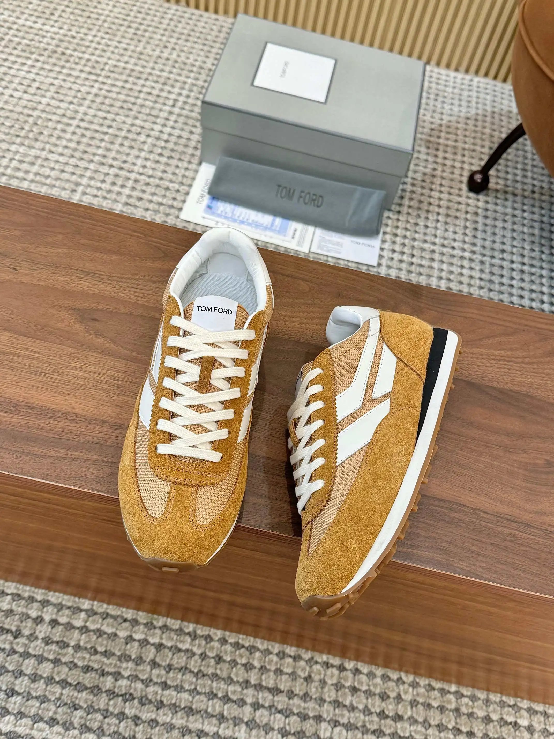 Retro Suede Mesh Sneakers Ochre - Gallery Image 6 - Detailed View