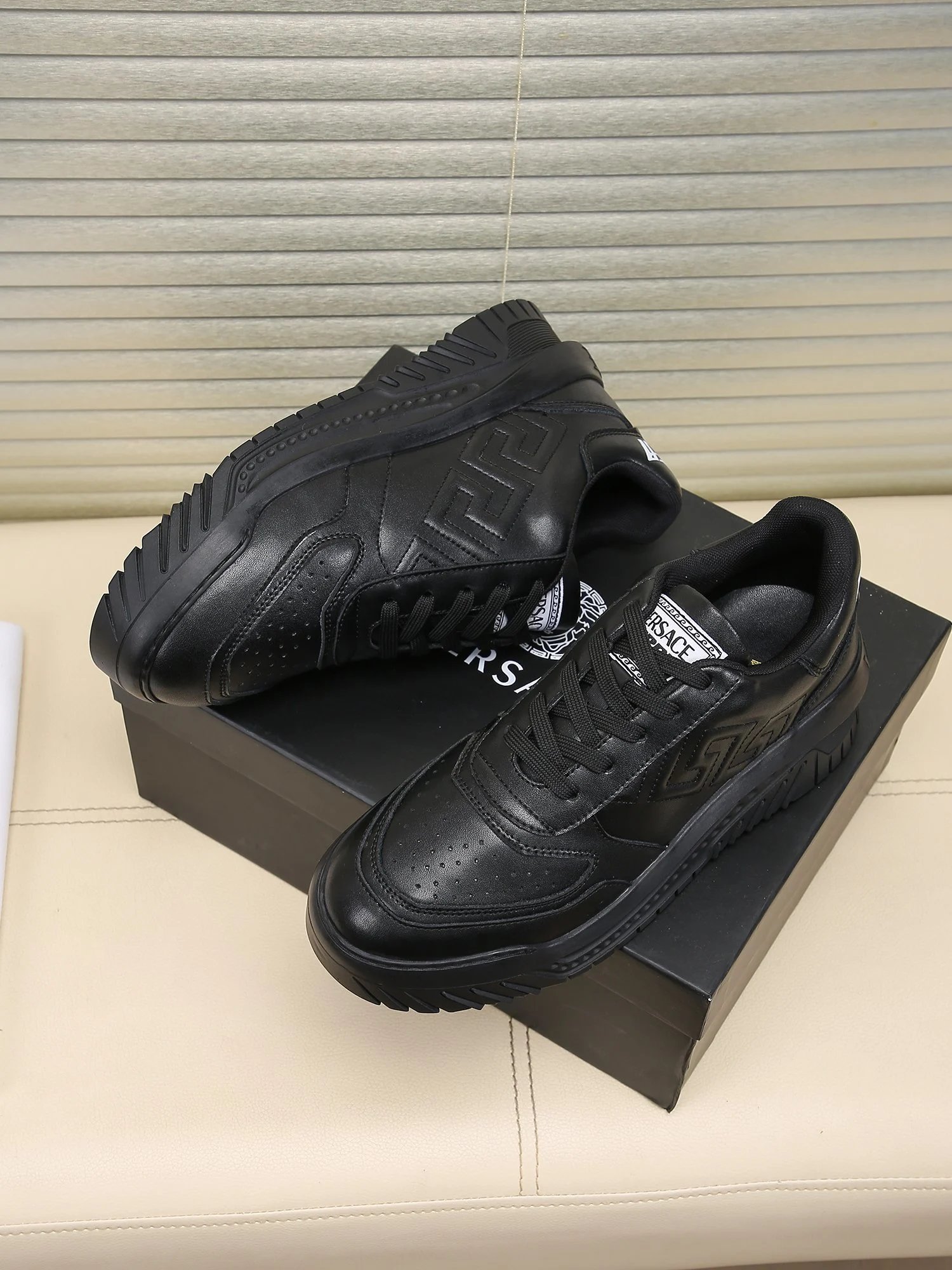 Grace Labyrinth Leather Sneakers Jet Black - Gallery Image 7 - Detailed View