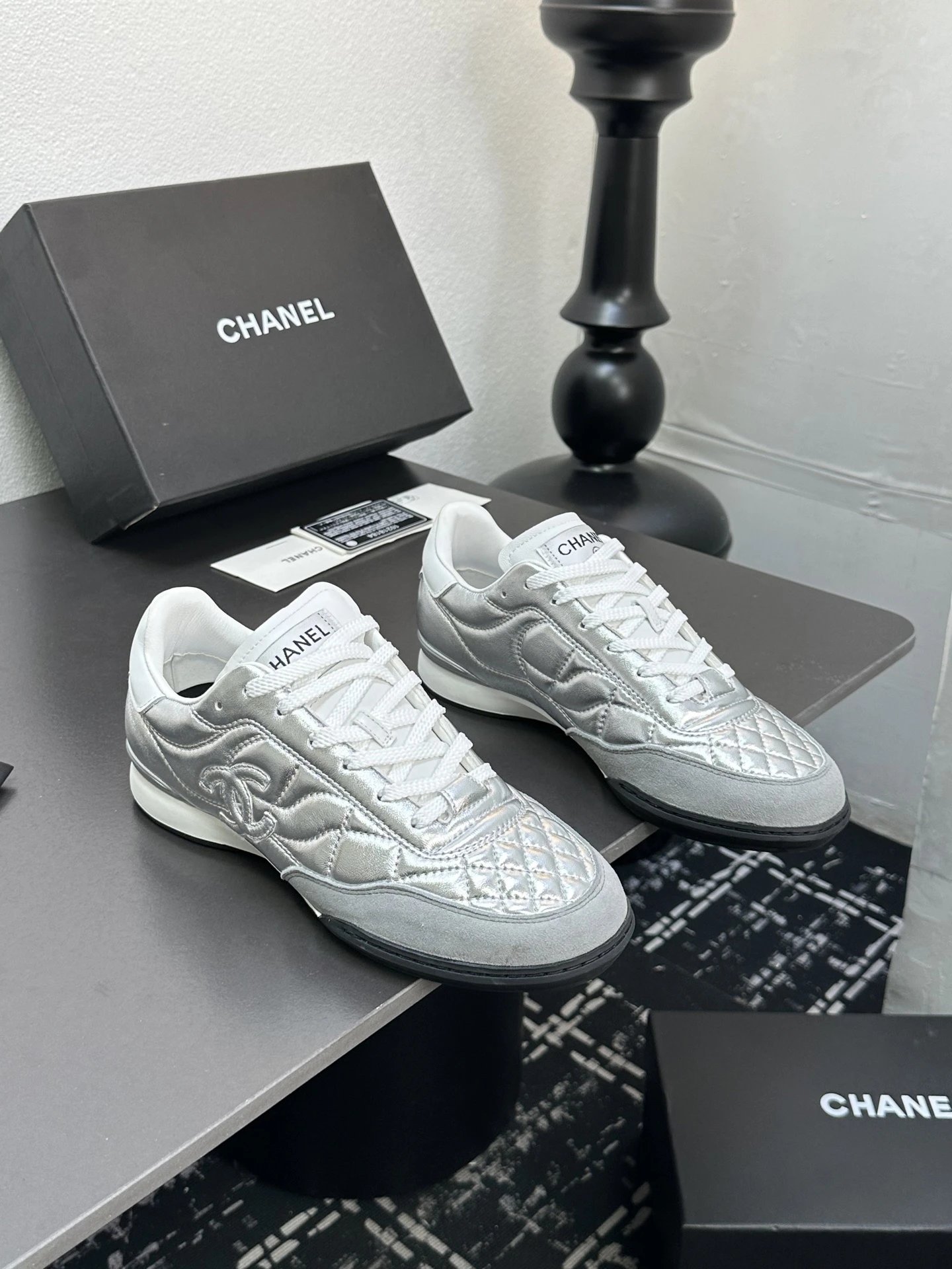 Chanel Quilted Sneakers Silver - Gallery Image 2 - Detailed View