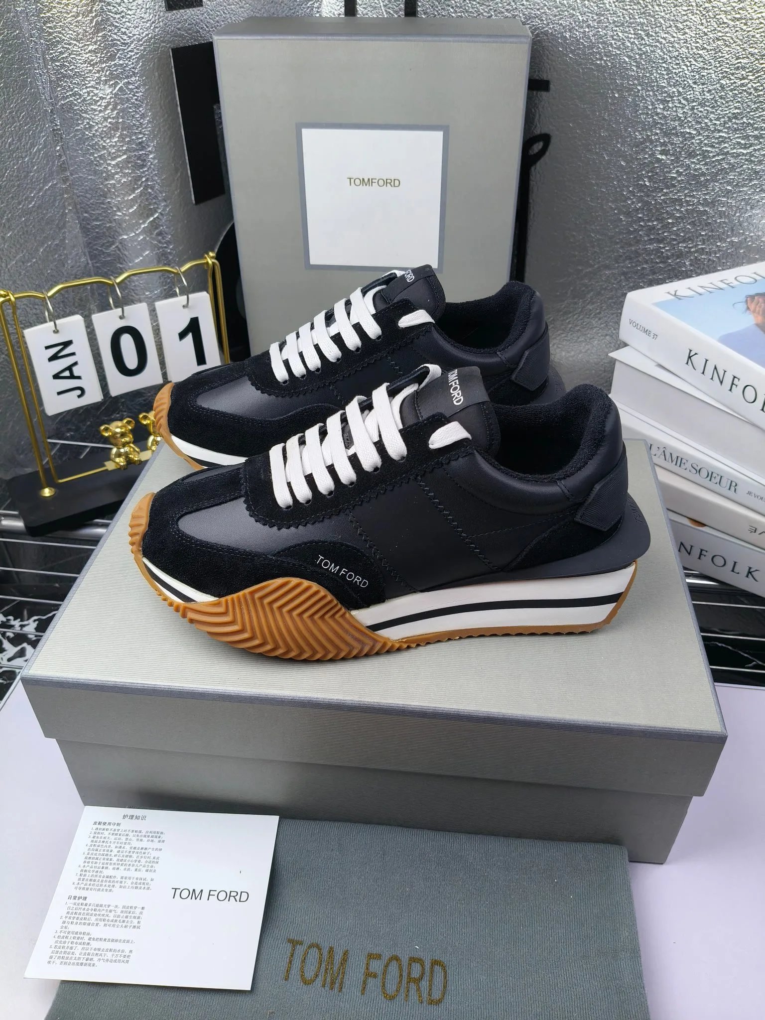 Vintage Leather Platform Sneakers Midnight Black - Gallery Image 2 - Detailed View