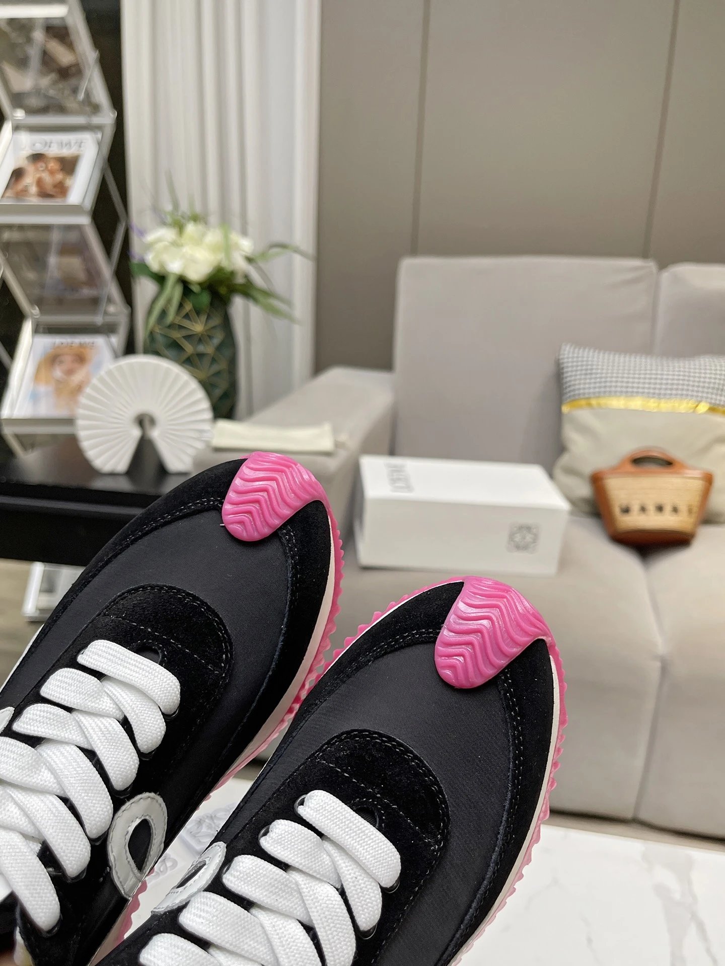 Loewe Hidden Heel Sneakers Black White - Gallery Image 9 - Detailed View