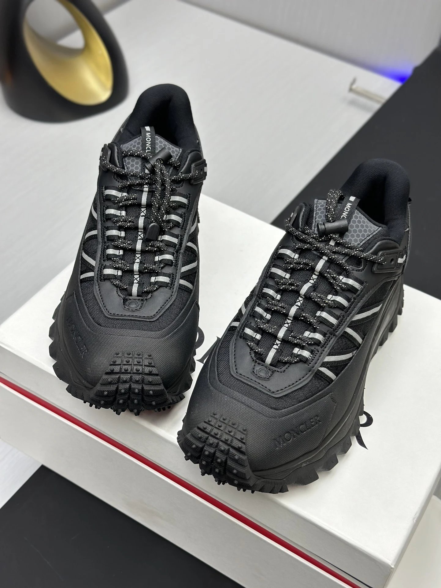 Moncler Trailgrip GTX Black Sneakers White Stripes - Gallery Image 6 - Detailed View