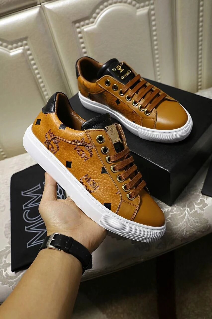 MCM Classic Leather Sneakers Brown - Gallery Image 2 - Detailed View