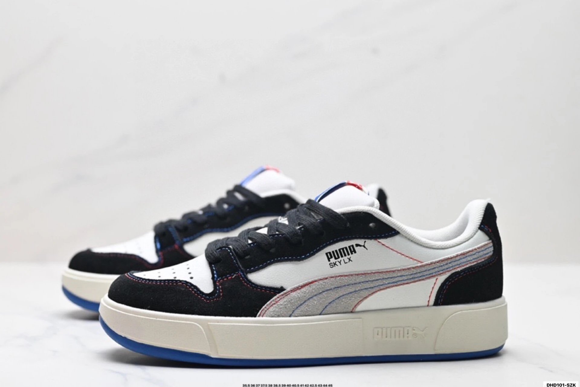 PUMA LX Court Low Denim Sneakers Black and White - Gallery Image 4 - Detailed View