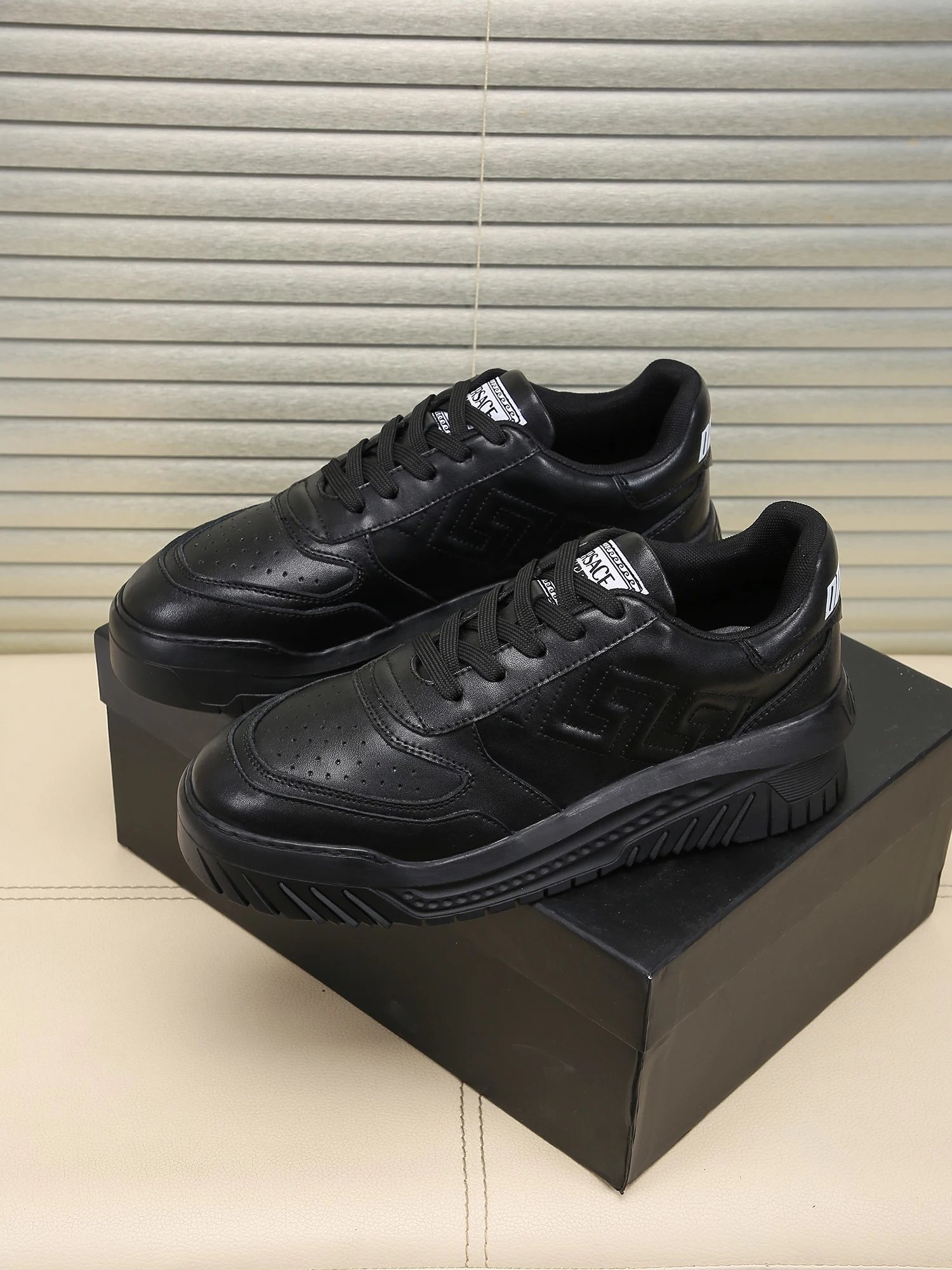 Grace Labyrinth Leather Sneakers Jet Black - Gallery Image 2 - Detailed View