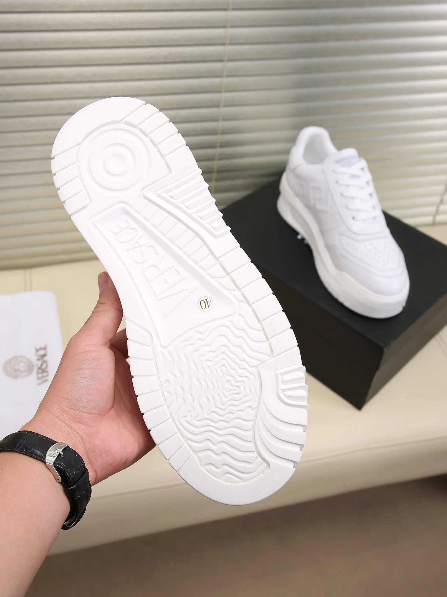 Grace Labyrinth Leather Sneakers Ivory White - Gallery Image 9 - Detailed View