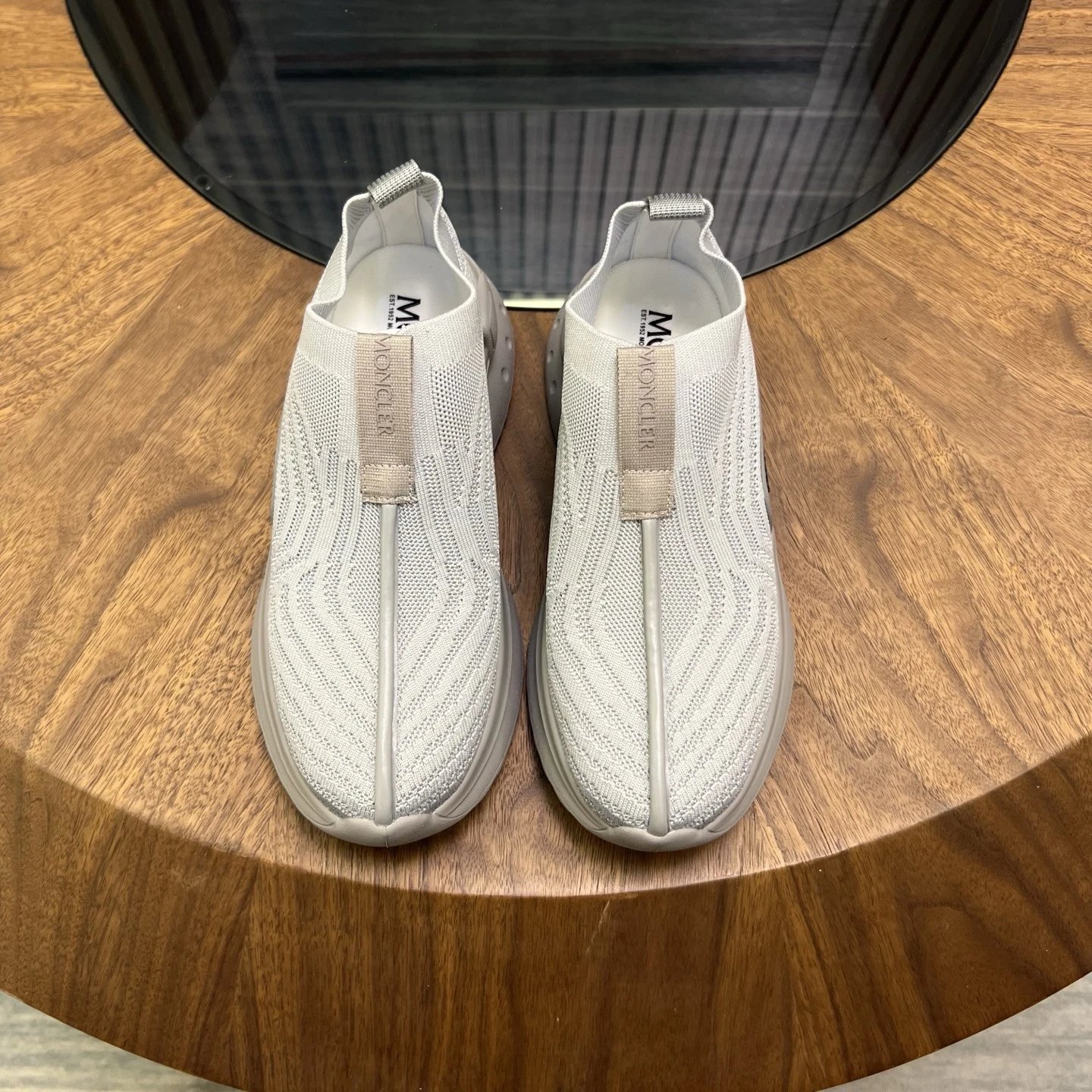Moncler Ultra-light Knit Sneakers Grey - Gallery Image 2 - Detailed View