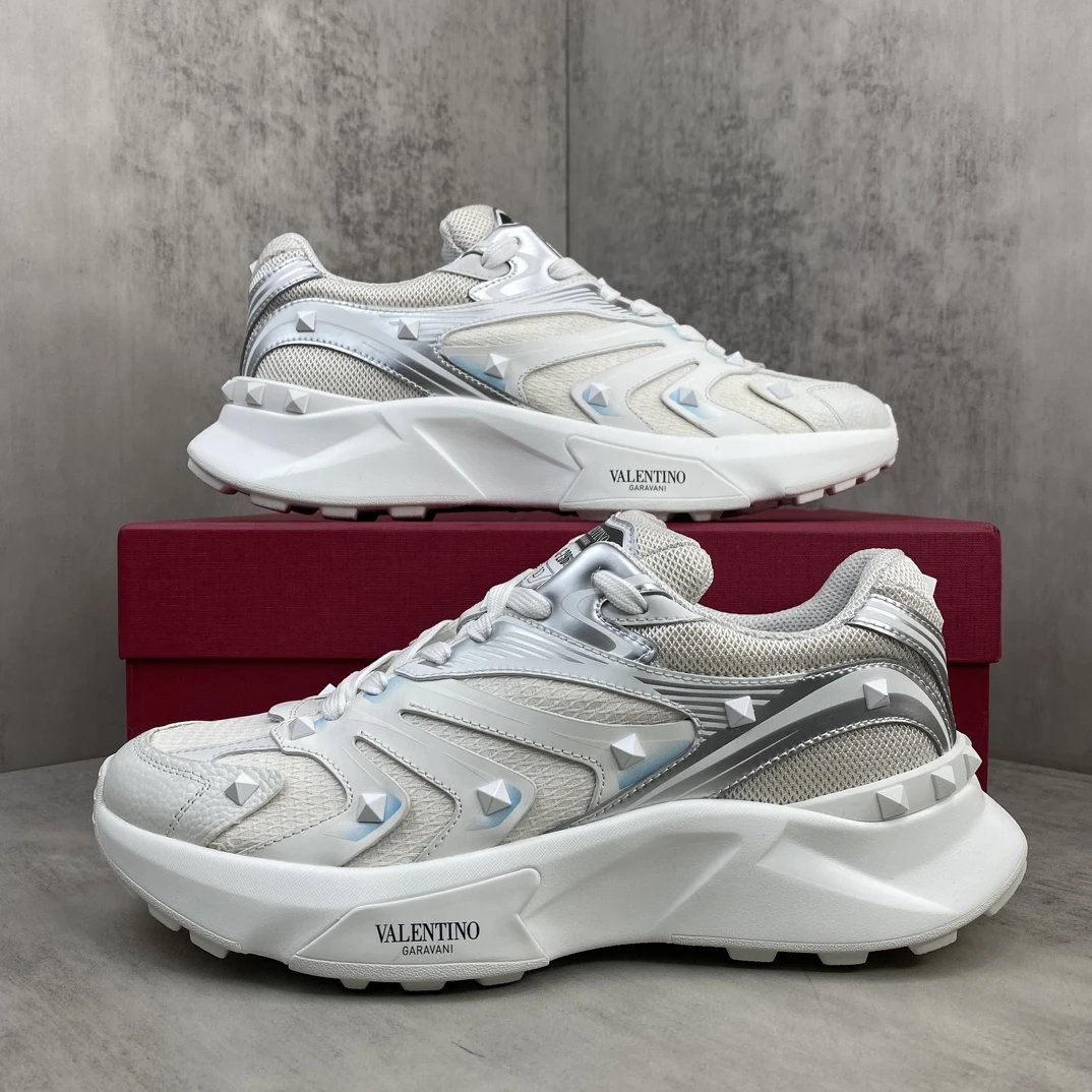 Chunky Leather Mesh Sneakers Pearl White - Gallery Image 9 - Detailed View