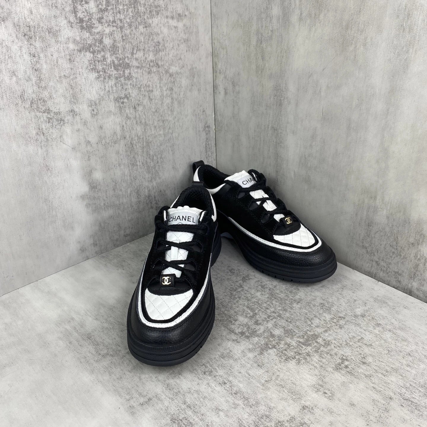 25SS Panda Low Top Sneakers Leather Black Ivory - Gallery Image 2 - Detailed View