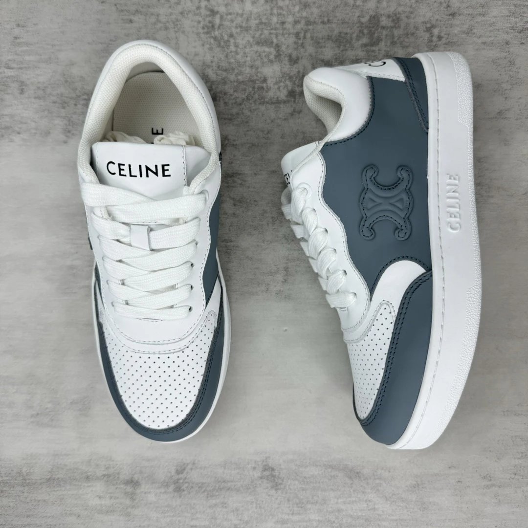 Low Top Leather Runner Sneakers with Arch Logo in Storm Gray - Gallery Image 3 - Detailed View