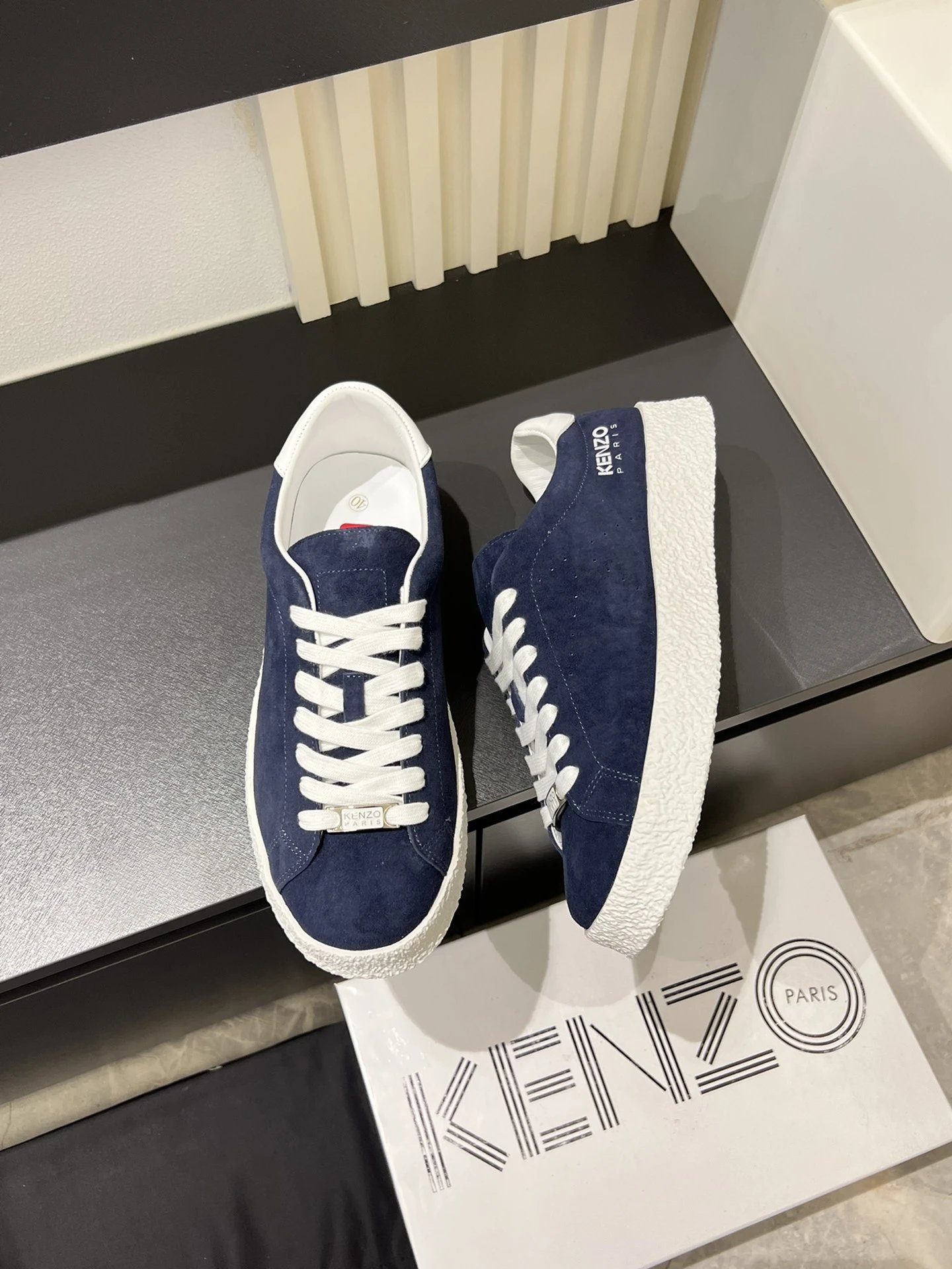 Kenzo Blue Suede Sneakers White Accent - Gallery Image 8 - Detailed View