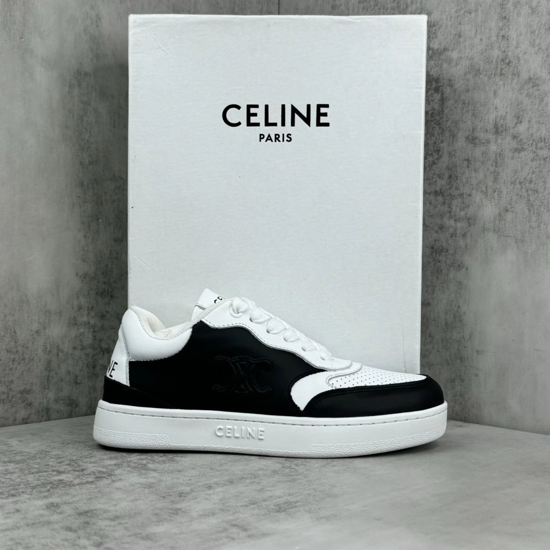 Low Top Leather Runner Sneakers with Arch Logo in Black White - Gallery Image 1 - Detailed View