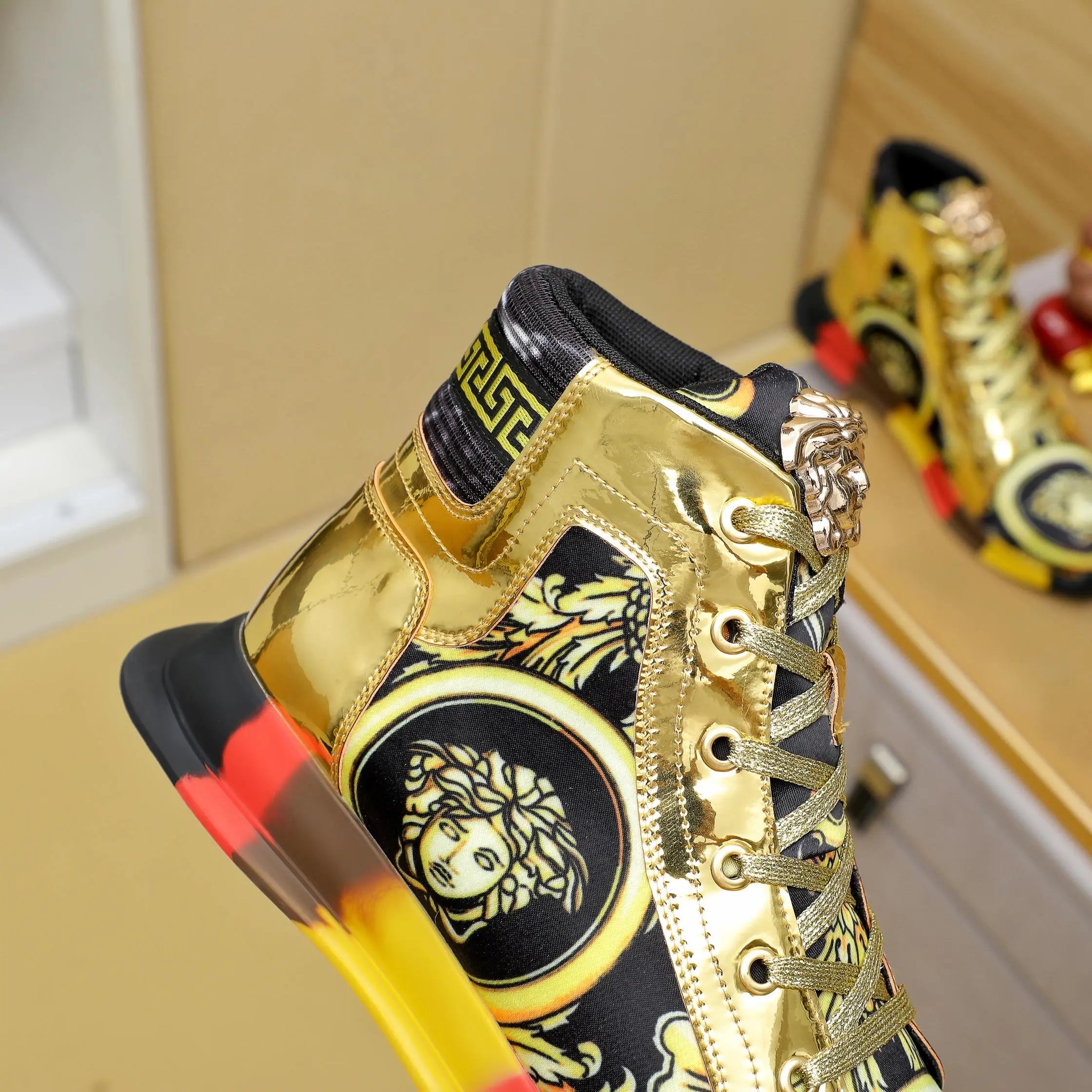 Luxury Lambskin High Top Sneakers Gold - Gallery Image 7 - Detailed View