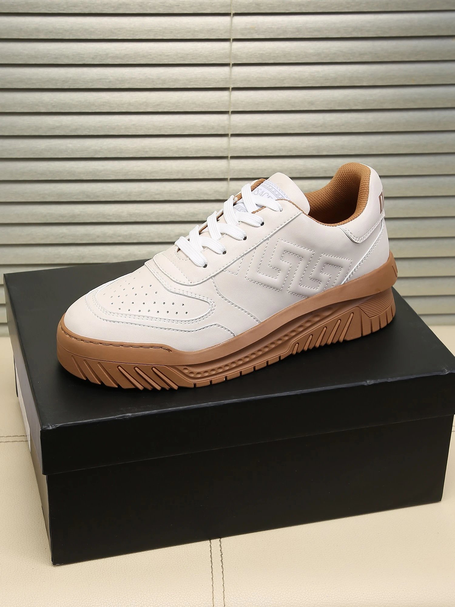 Grace Labyrinth Leather Sneakers Almond Brown - Gallery Image 4 - Detailed View