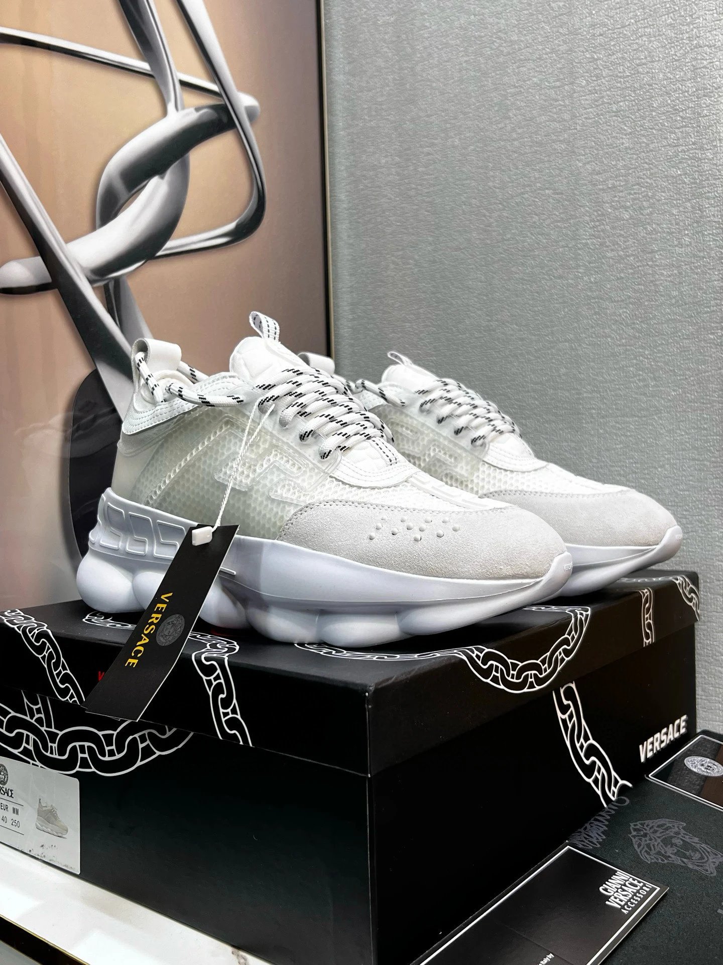 Chunky Leather Sneakers Ivory White - Gallery Image 4 - Detailed View