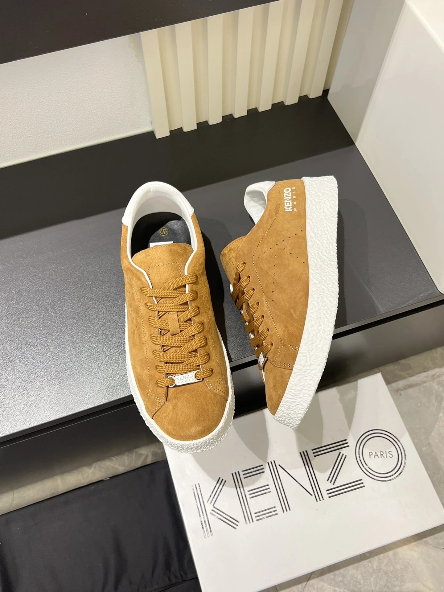 Kenzo Brown Suede Sneakers White Accent - Gallery Image 5 - Detailed View