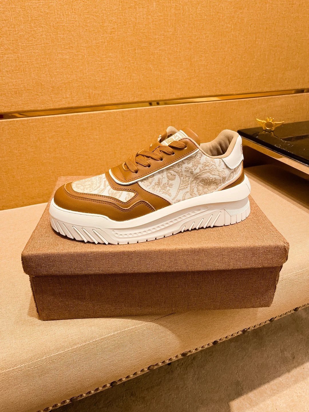 Luxury Leather Sneakers Baroque Camel - Gallery Image 6 - Detailed View