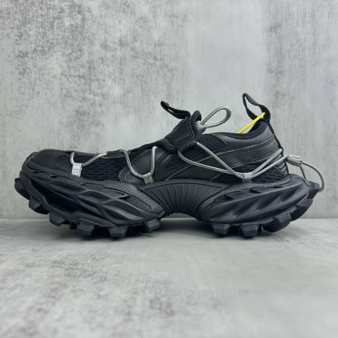 Chunky Mesh Trail Sneakers with Rugged Sole Jet Black - Gallery Image 7 - Detailed View