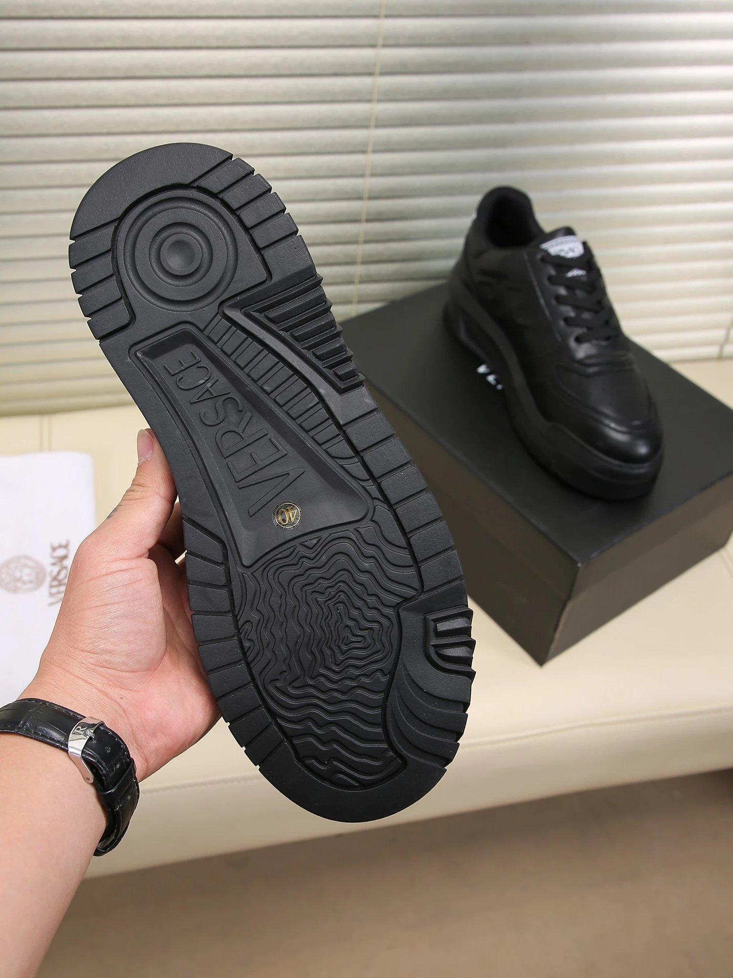 Grace Labyrinth Leather Sneakers Jet Black - Gallery Image 8 - Detailed View