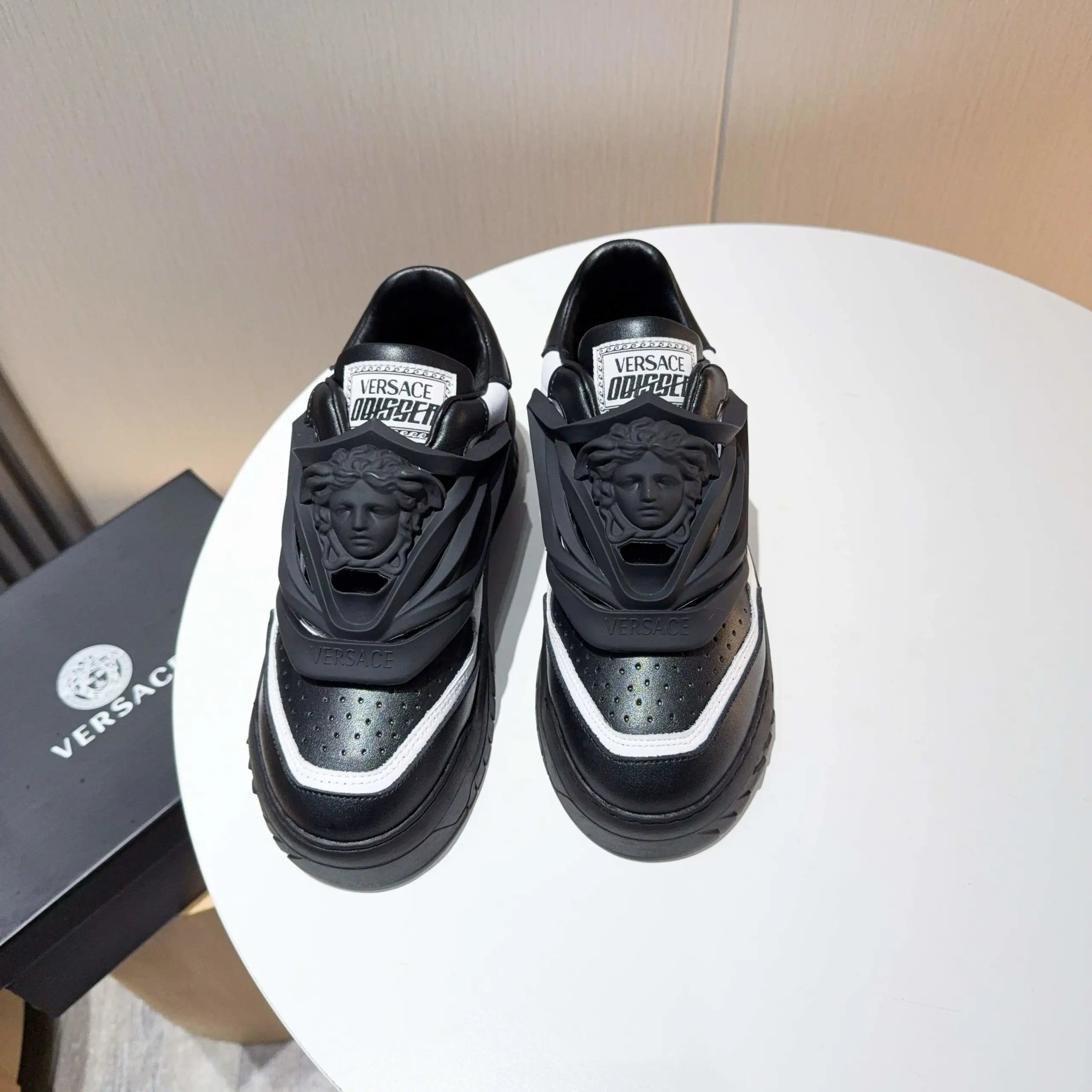 Luxury Leather Chunky Sneakers Ebony Ivory - Gallery Image 9 - Detailed View