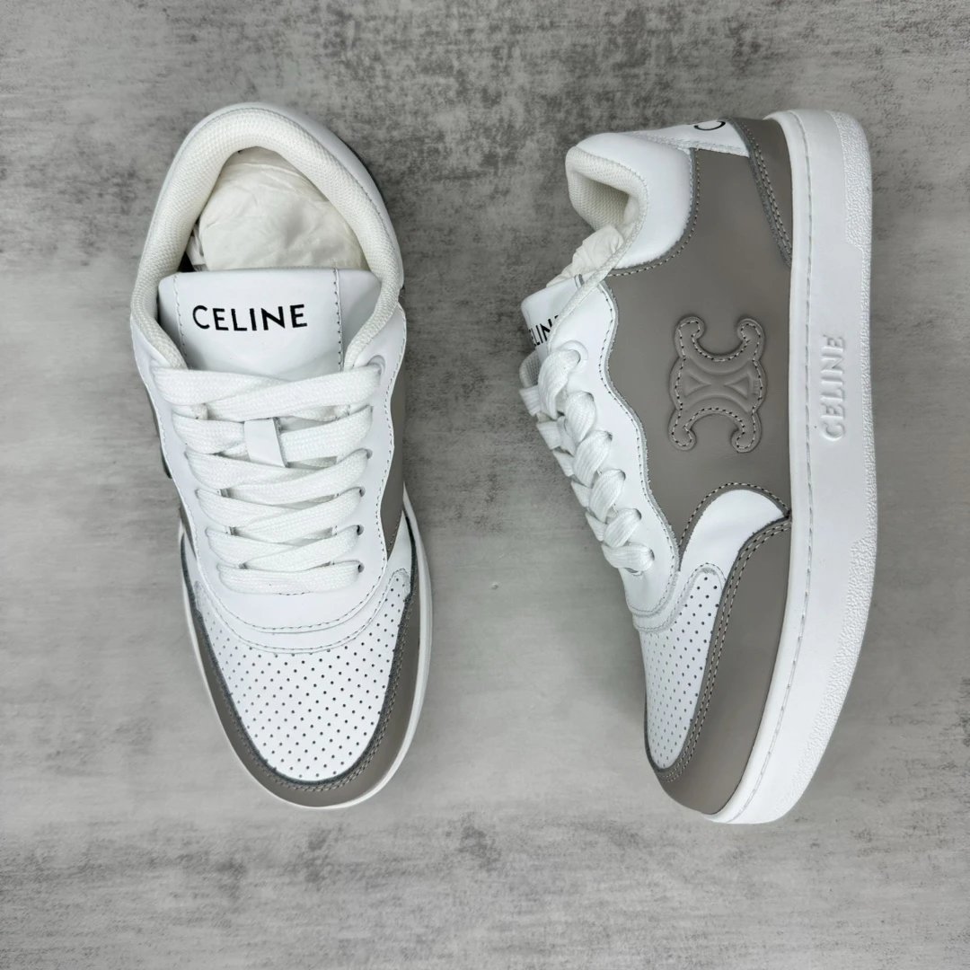 Low Top Leather Runner Sneakers White Taupe - Gallery Image 3 - Detailed View