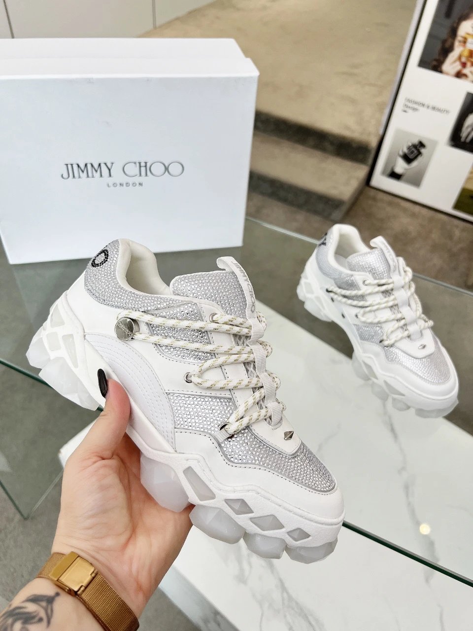 Jimmy Choo Diamond X II M Sneakers White Silver - Gallery Image 5 - Detailed View