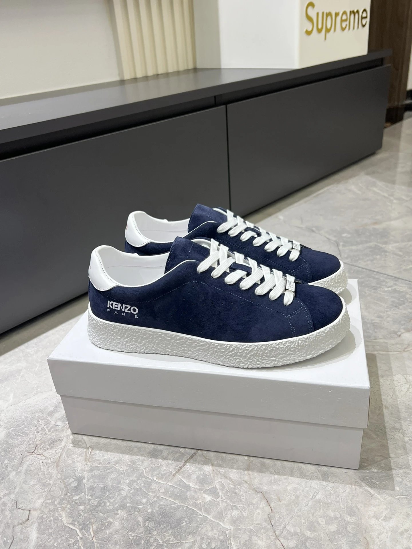 Kenzo Blue Suede Sneakers White Accent - High Quality Product Image - Cnfans
