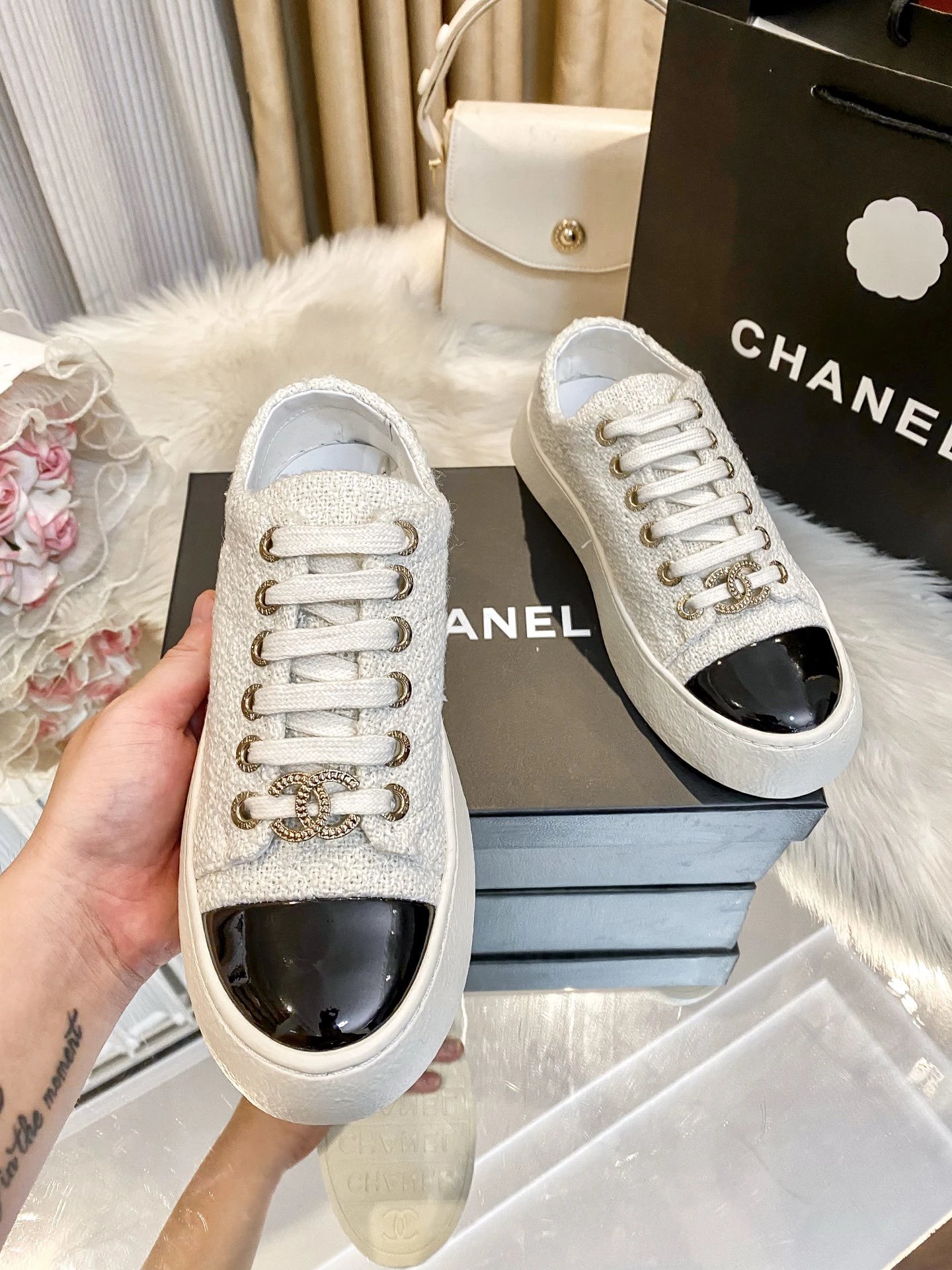Chanel Tweed Platform Sneakers White - Gallery Image 2 - Detailed View