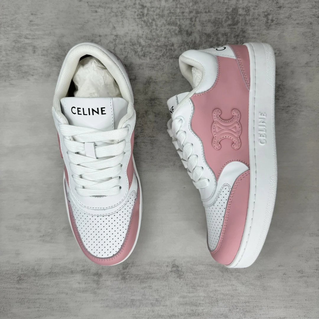 Low Top Leather Runner Sneakers Retro Pink White - Gallery Image 3 - Detailed View