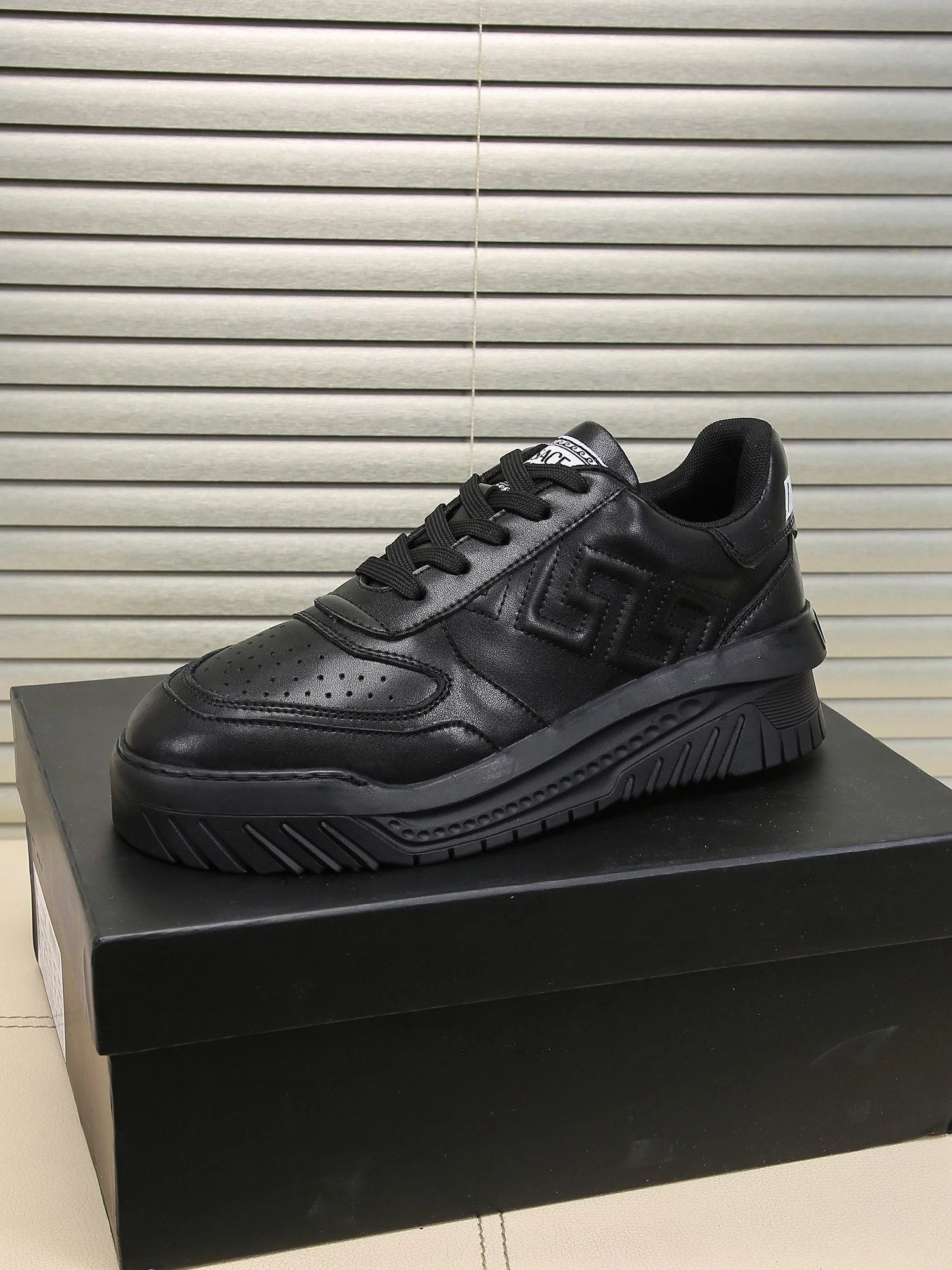 Grace Labyrinth Leather Sneakers Jet Black - Gallery Image 6 - Detailed View