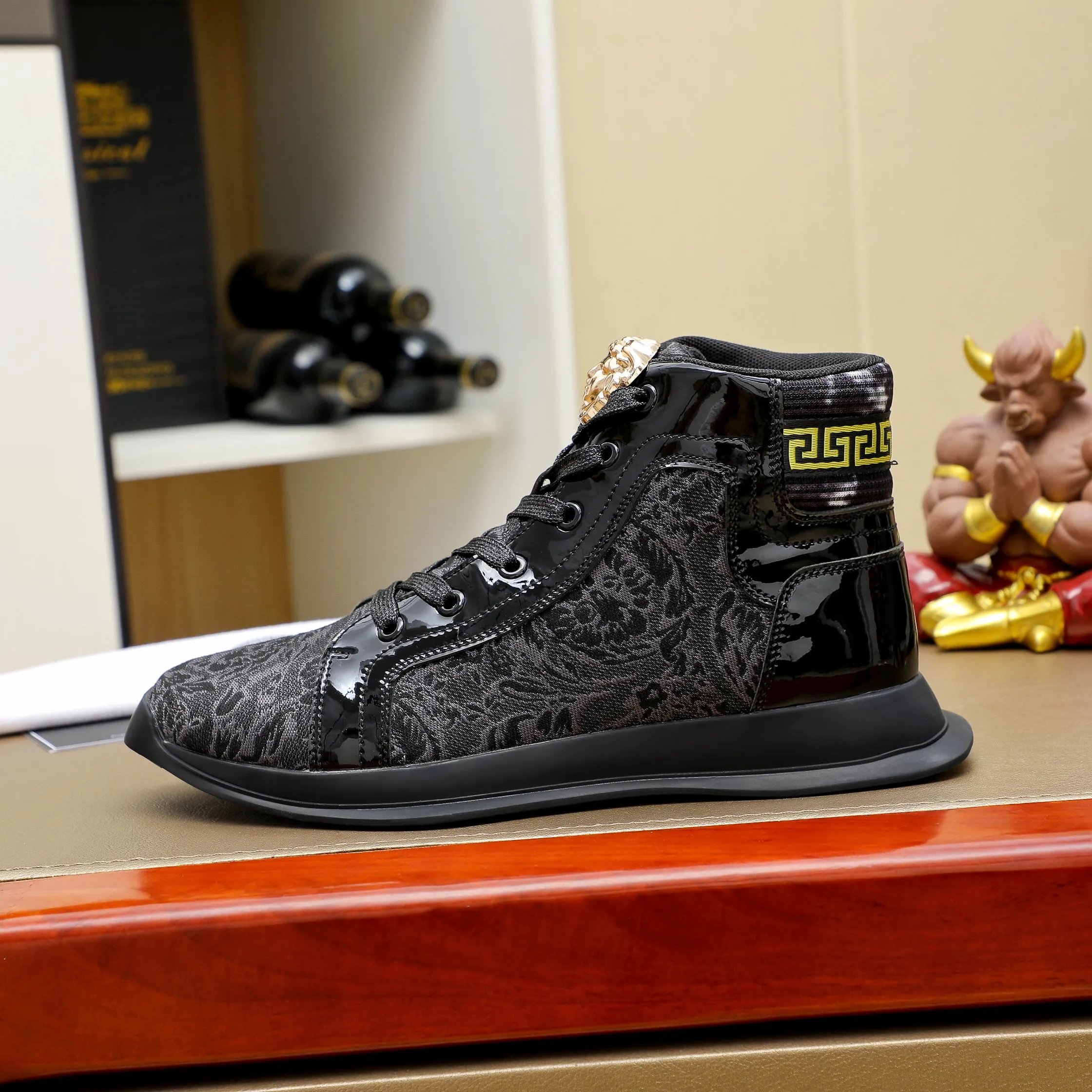 Luxury Lambskin High Top Sneakers Onyx Black - Gallery Image 5 - Detailed View
