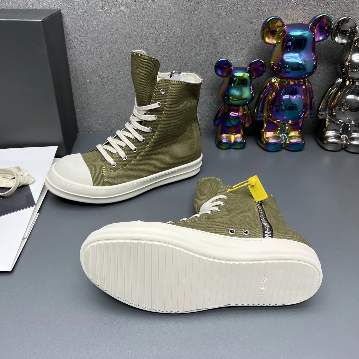 Rick Owens Casual High-Top Sneakers Green - Gallery Image 6 - Detailed View