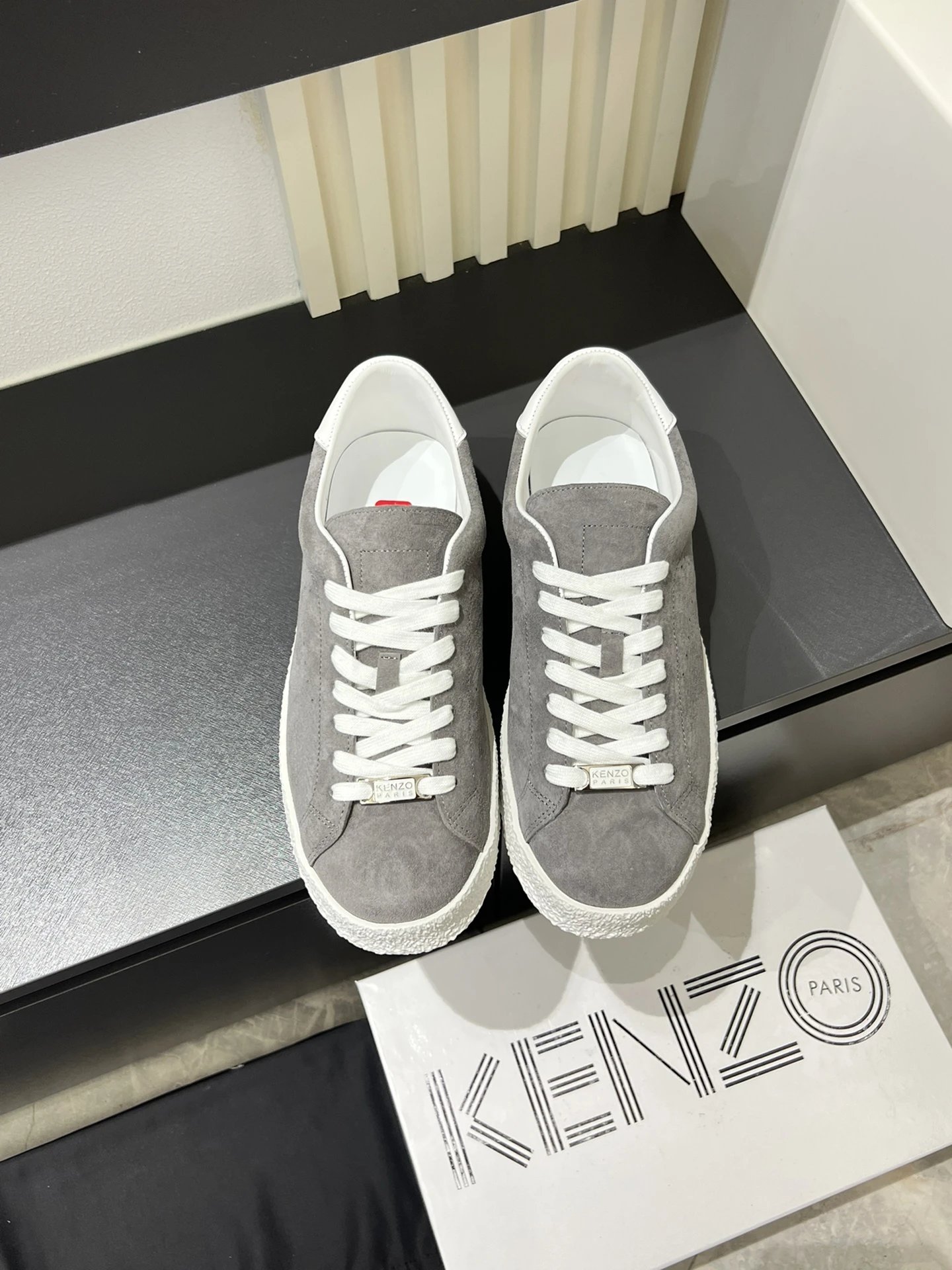 Kenzo Grey Suede Sneakers White Accent - Gallery Image 3 - Detailed View